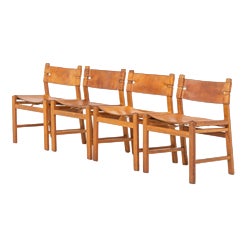 Oak & Leather Dining Chairs, Denmark, 1960s, Set of 4 For Sale