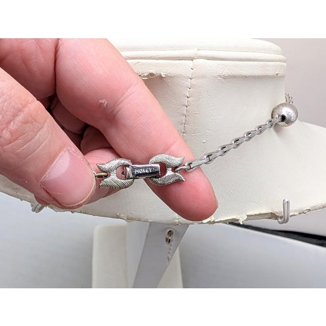 Metal Vintage 1960s Signed Monet Rhodium Plated Tassel Pendant Necklace For Sale - Image 7 of 8