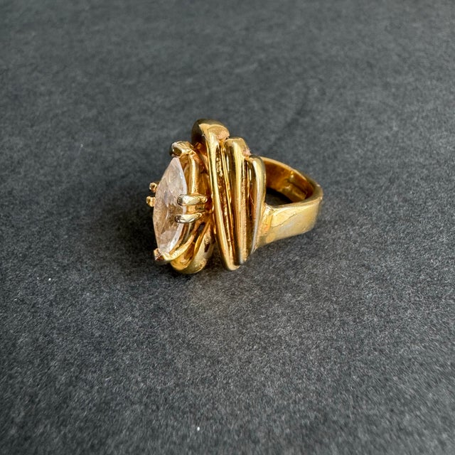 Vintage 18k Gold Electroplate‎ Cocktail Ring Marquis Cut Cz Cubic Zirconia 6.5 For Sale - Image 4 of 12