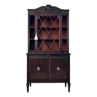 1930s Victorian China Cabinet, Bookcase, Traditional, Modern, Black Gloss Dining Room Storage, Entryway, Linen Cabinet For Sale