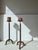 Heavy vintage twisted floor candle holders with tripod base. Beautiful accent to fireplace, corner, etc. brutalist....