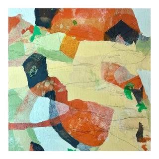 Lee Cox "Cabernet Harvest" Acrylic on Canvas, Small Framed Abstract Collage Painting in Green, 2025 For Sale