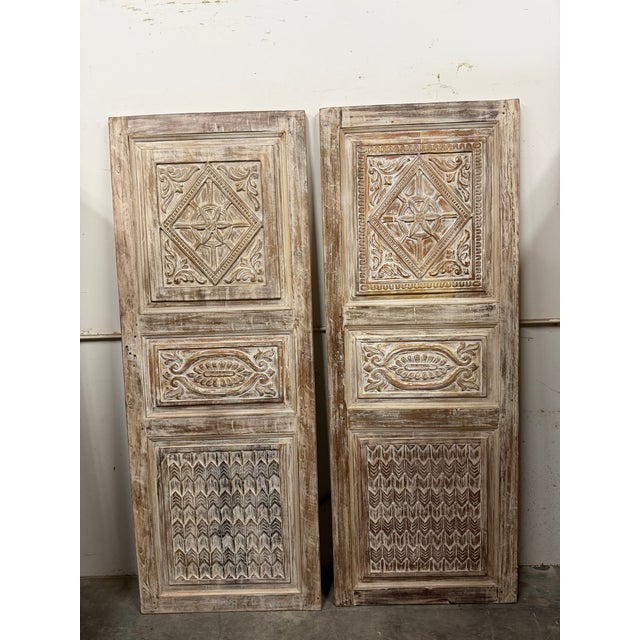 Vintage Whitewashed Carved Wood Door – Rustic Sliding Barn Door or Hinged Statement Entry Panel 80x30 For Sale In Orlando - Image 6 of 8
