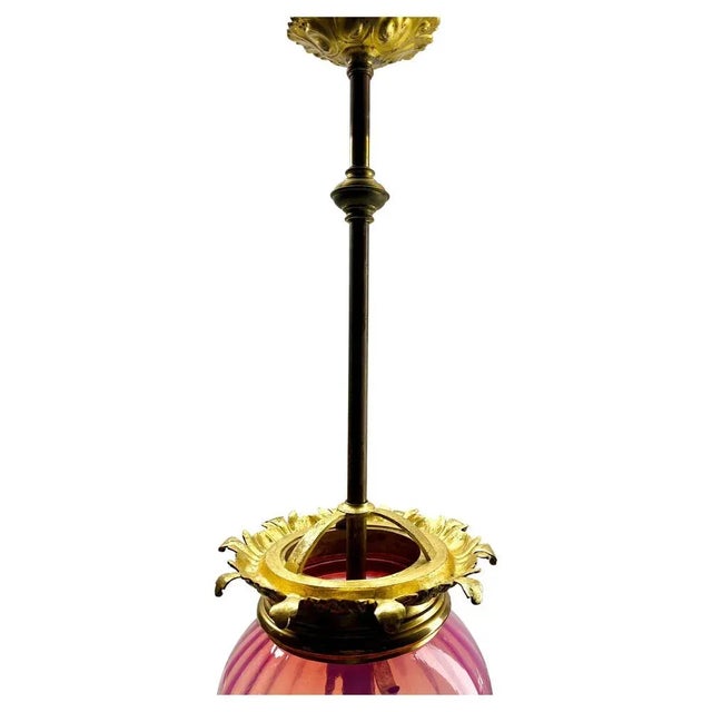 Gold Art Nouveau Pendant Lamp from Val Saint Lambert, 1900s For Sale - Image 8 of 10