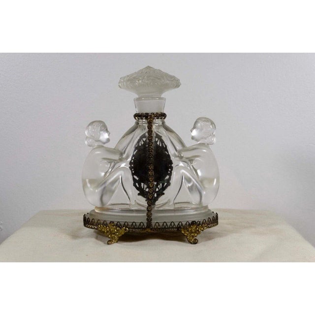 Transparent 1930s Josef Inwald Czech Art Deco Glass Perfume Bottle Nude Porcelain Plaque For Sale - Image 8 of 12