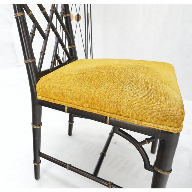 Pair Mid-Century Modern Decorative Ebonized Walnut Faux Bamboo Side Chairs Mint For Sale - Image 13 of 15