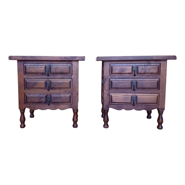 Early 20th Century Spanish Nightstands with Drawer and Iron Hardware, A Pair For Sale