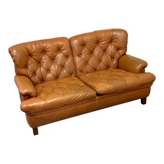 Arne Norell Attributed Sofa in Brown Leather For Sale