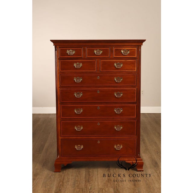 Stickley Georgian Style Banded Mahogany Tall Chest For Sale - Image 11 of 18