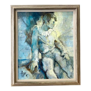 Mid-Century Signed Impressionist Portrait Oil Painting For Sale