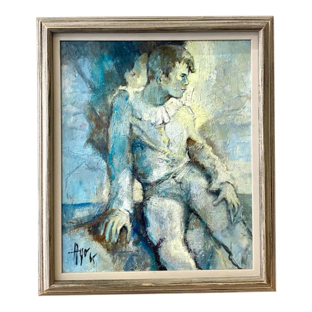 Mid-Century Signed Impressionist Portrait Oil Painting For Sale