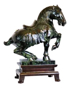 Large Mid-Century Chinese Spinach Jade Horse Sculpture