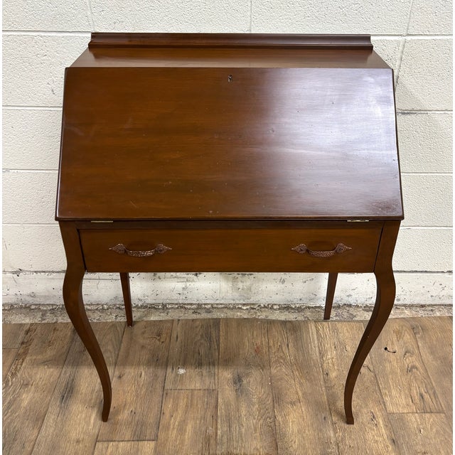Early 20th Century Antique French Louis XVI Style Secretary Slant Top Drop Front Petite Desk For Sale - Image 5 of 15