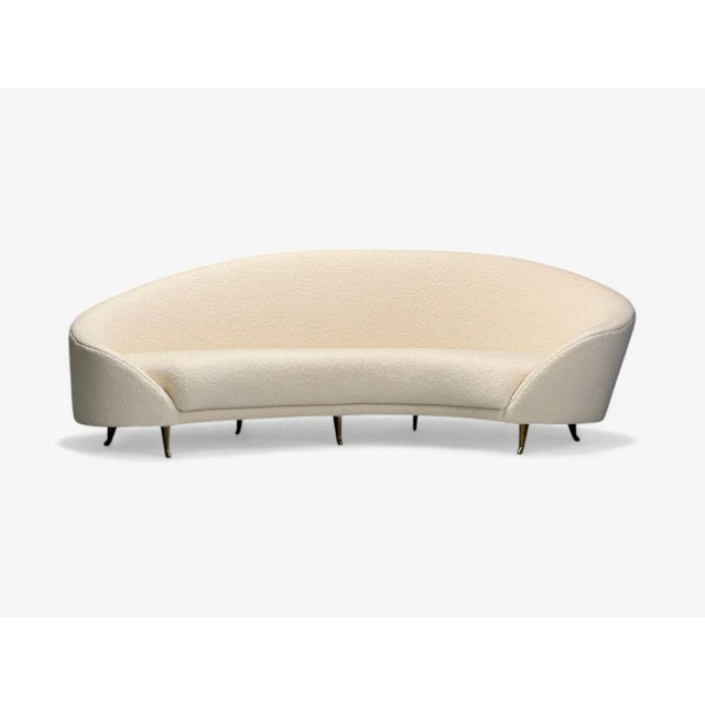 Federico Munari, Italian Modern, White Boucle, Bronze, Italy, 1950s A white boucle and bronze curved sofa designed and...