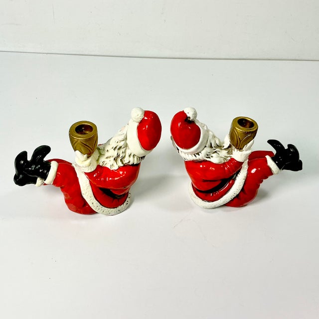 1950s Vintage Americana Boho Chic Whimsical Kick-Backed Santa Candle Holders - A Pair, Christmas For Sale - Image 10 of 11