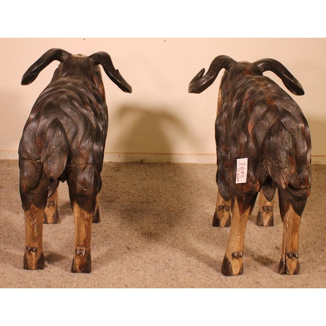Scottish Rams in Polychrome Wood, 19-Century, Set of 2 For Sale - Image 3 of 18