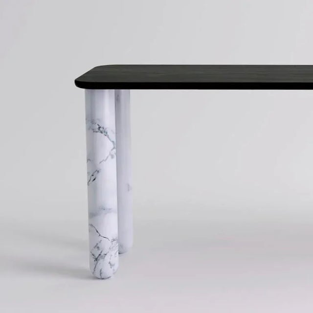 Contemporary Large Black Wood and White Marble Sunday Dining Table by Jean-Baptiste Souletie For Sale - Image 3 of 12