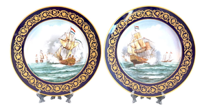 Vintage Hand-Painted Naval Battle Plates by Semone, 1920s, Set of 2