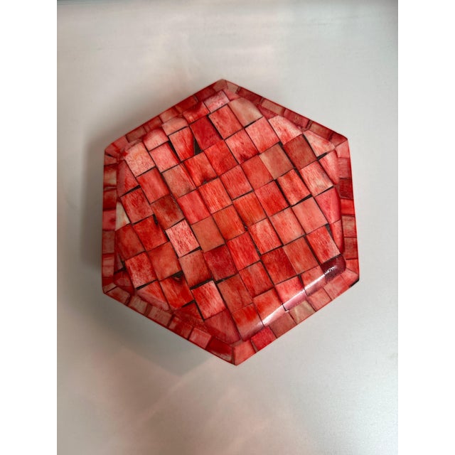 1990s Jewelry Box in Red Dyed Tessellated Bone For Sale - Image 5 of 12