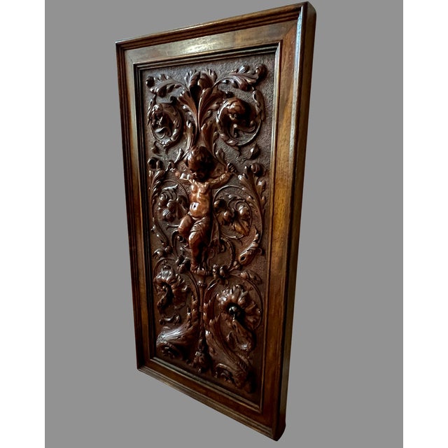 Antique Renaissance Revival Walnut Carved Cherub Wall Panel, 1800s For Sale - Image 12 of 15