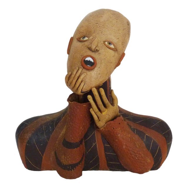 Art Deco Commedia Dell'Arte Bust in Polychrome Terracotta For Sale