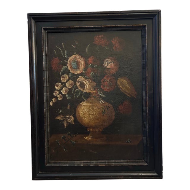 Antiques Still Life Painting With Flowers For Sale