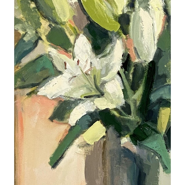 Green Contemporary British Framed Oil Painting on Canvas (Lilies in a Jug) For Sale - Image 8 of 13