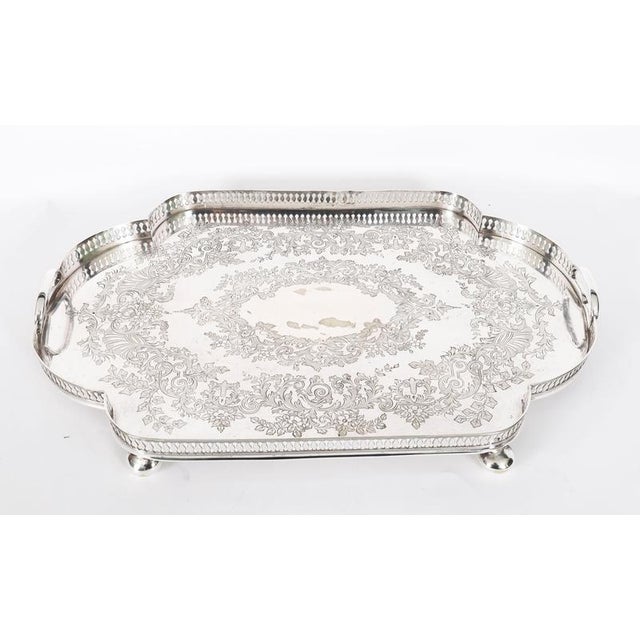 Gold Antique Edwardian Silver-Plated Gallery Tray attributed to James Deakin, 1890s For Sale - Image 8 of 16