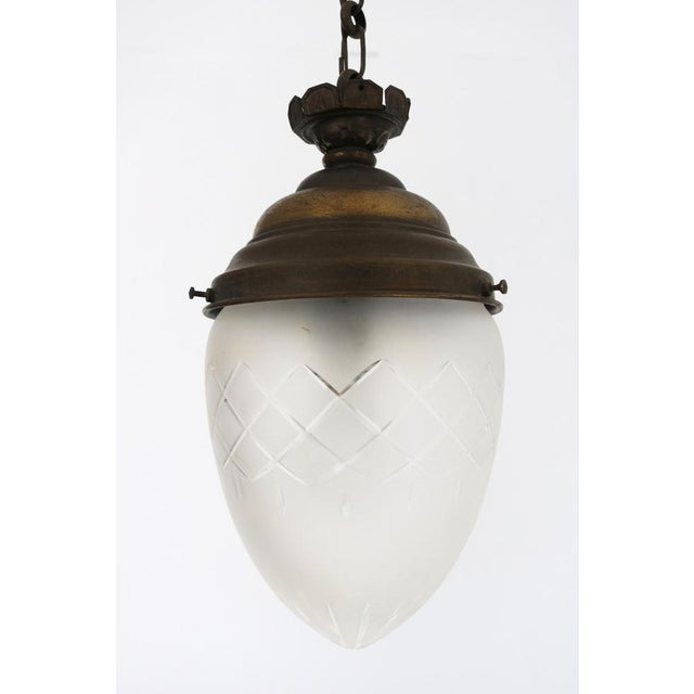 Antique French Teardrop Hall Lantern in Brass with Etched Frosted Glass, 1890s For Sale - Image 16 of 16