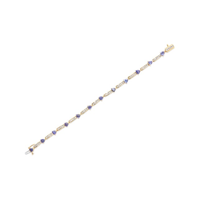 Haus of Brilliance 14K Yellow 5MM Trillion Cut Blue Tanzanite and 1 1/10 Cttw Diamond Tennis 7" Inches Bracelet (H-I Color, I1-I2 Clarity) For Sale - Image 4 of 6