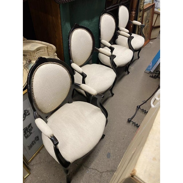 Late 20th Century French Hollywood Regency Louis XV Style Mahogany Oval Back Arm Chairs - A Pair For Sale - Image 12 of 12