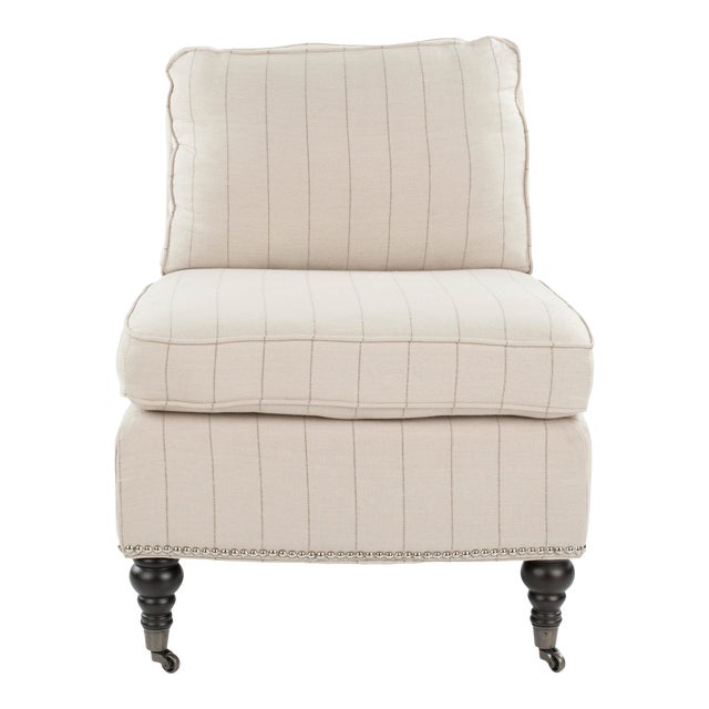 Slipper Chair in Flax Beige & Espresso For Sale