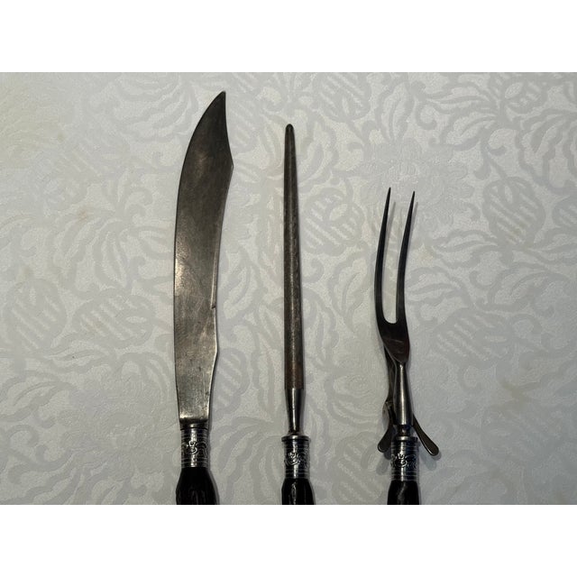 1920s Staghorn and Sterling Silver Carving Set- 3 Pieces For Sale - Image 4 of 17