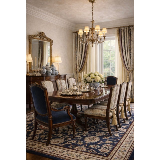 2 Pairs Gorgeous Cream, Navy & Burgundy Jacquard Stripe Draperies with Gold Embroidered accents, lined with 1.5” Standard...