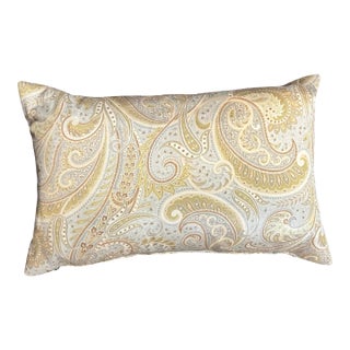 Small Custom Silk Chartreuse Green Lumbar Pillow With Paisley Design For Sale