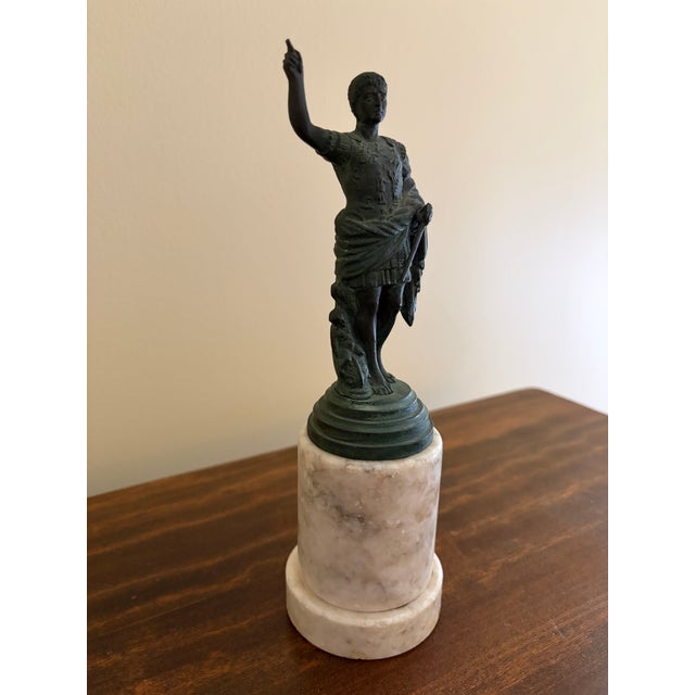 English Neoclassical Brass Figure on Marble Base, Grand Tour Style Roman Sculpture For Sale - Image 3 of 10