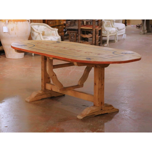 Late 20th Century French Pine Folding Wine Tasting Table With “Champagne” and Fleurs De Lys Motifs For Sale - Image 5 of 11