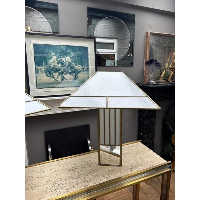 Large Brass and Opaque Glass Table Lamps in the style of Tiffany, 1970s, Set of 2 For Sale - Image 14 of 16