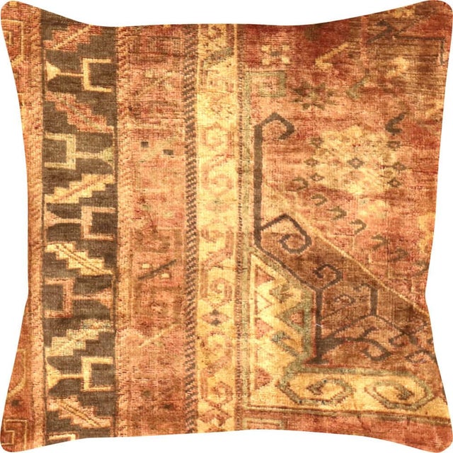 Vintage Turkish Oushak Pillow. Hand sewn with fragments of Turkish hand made Oushak wool rugs. Fiber fill. 500528