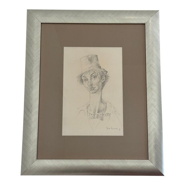 Carlo Canevari Signed Original "Sad Clown" Graphite Drawing With Rose Mark For Sale