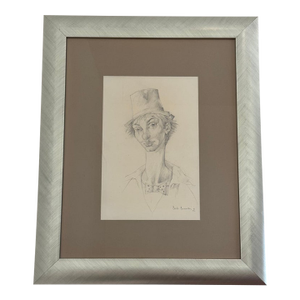 Carlo Canevari Signed Original "Sad Clown" Graphite Drawing With Rose Mark