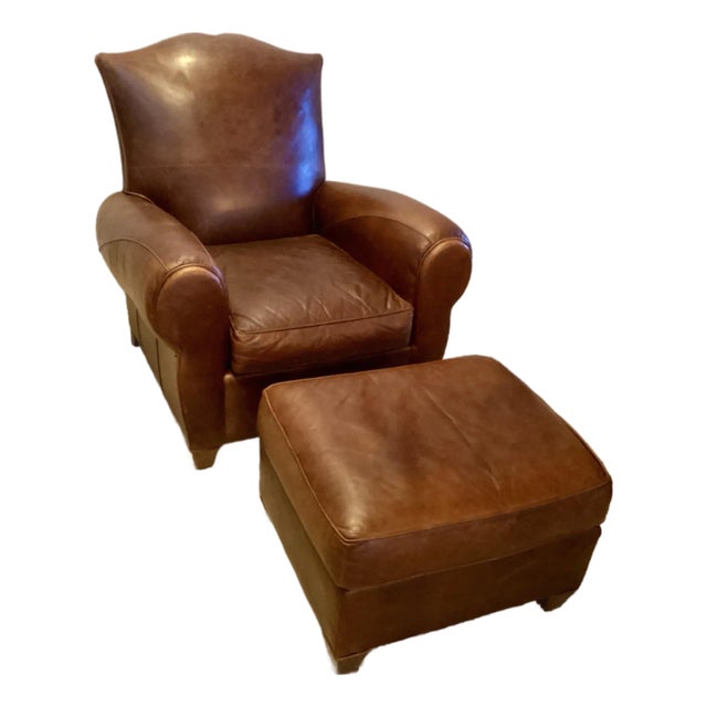 Mitchell Gold Leather Club Chair and Ottoman For Sale