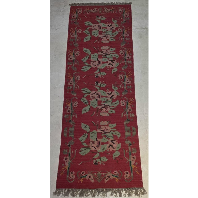 Vintage 1970s Red Floral Kilim Runner Rug – 2’7” X 9’3” For Sale - Image 4 of 7