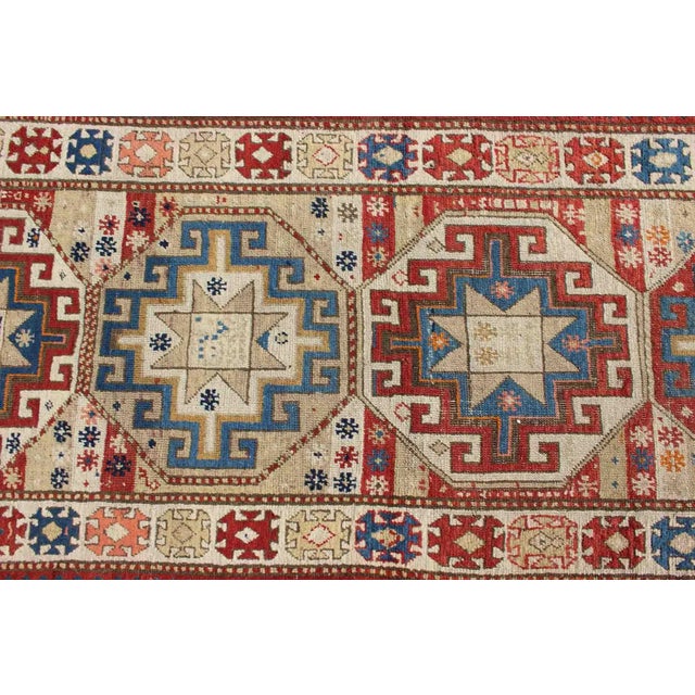 Multicolored Medallion Antique Caucasian Kazak Rug With Geometric Medallions For Sale - Image 9 of 12