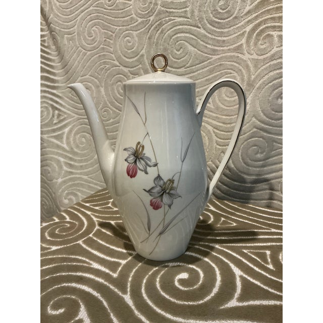 Vintage Bareuther Waldsassen Bavaria Porcelain Floral Coffee Pot With Gold Accents For Sale - Image 4 of 4