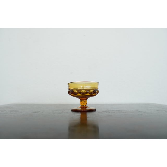 Vintage Indiana Glass Amber King’s Crown Thumbprint Sherbet Glasses - Set of 7 For Sale - Image 10 of 16