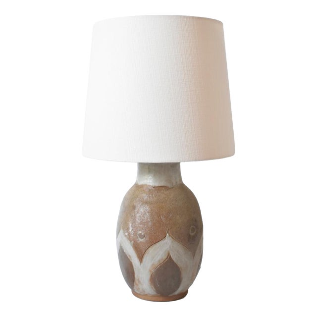 Beige and White Geometric Pattern Ceramic Table Lamp, 1960s For Sale