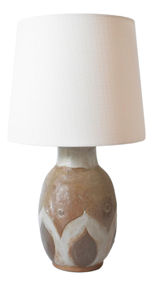 Beige and White Geometric Pattern Ceramic Table Lamp, 1960s