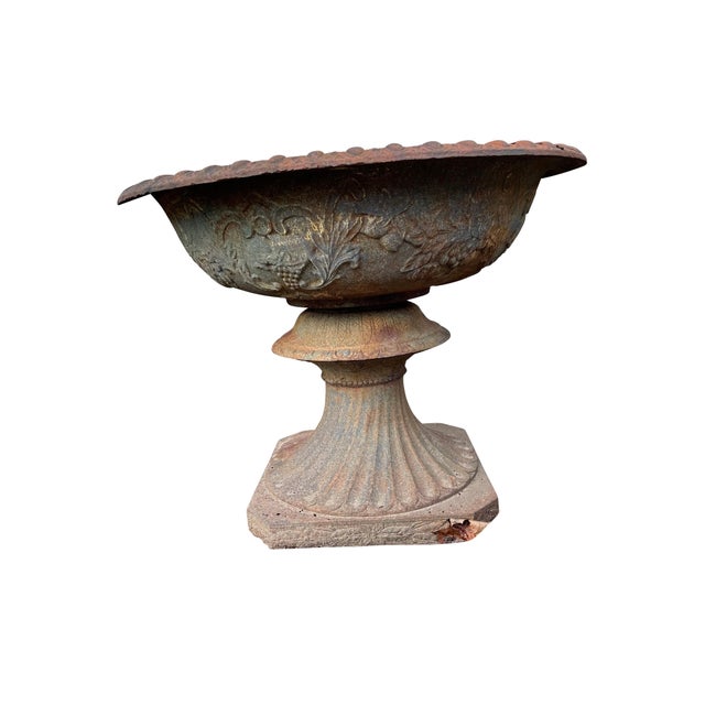 Mid 20th Century Monumental Cast Iron Urns with Foliate and Grape Design - A Pair For Sale - Image 10 of 18