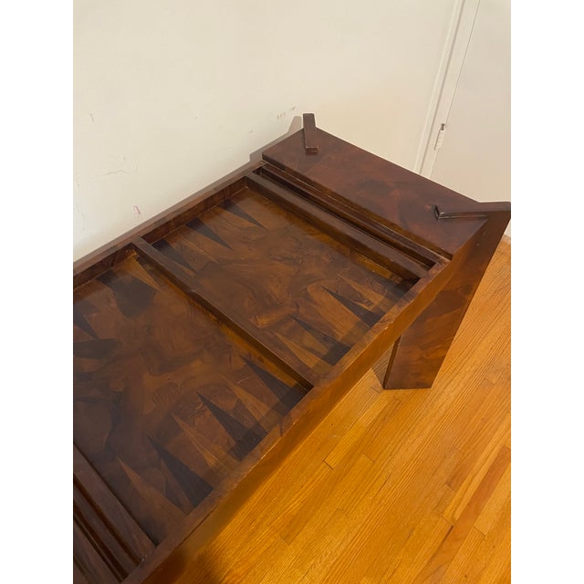 Brown 1970s Milo Baughman Style Backgammon Game Console Table For Sale - Image 8 of 13